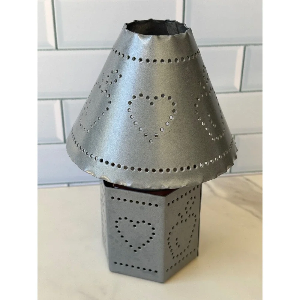 Vtg‎ Home Interiors Baked Apple Pie Jar Candle with Punched Tin Heart Lamp Shade